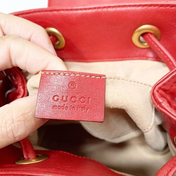 Gucci Marmont Metallasse Quilted Chevron Leather Drawstring Backpack Mini GG Red - Picture 14 of 16